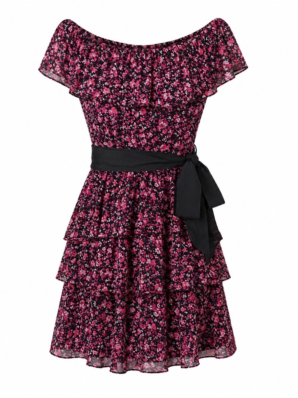 White House Black Market pink floral strapless ruffle dress, size 0